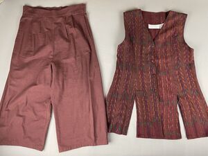 Passports Of Pier 1 Imports Pant Vest Suit Women’s Large 100% Cotton 2pc Vtg Set